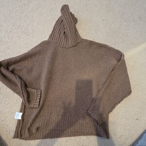 Pink Rose Brown Cowl Neck Sweater with Ribbed Detailing